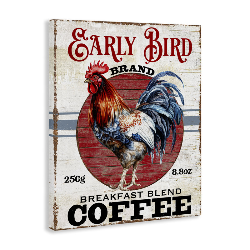 Art mural rétro sur toile, "Early Bird Coffee" par Creatif Belle bp-561_CN, H 20 po x l 16 po