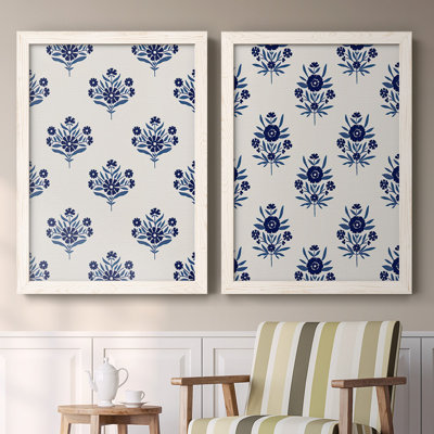 Toile encadrée à motif de fleurs indigo I-Premium - prêt à être accroché