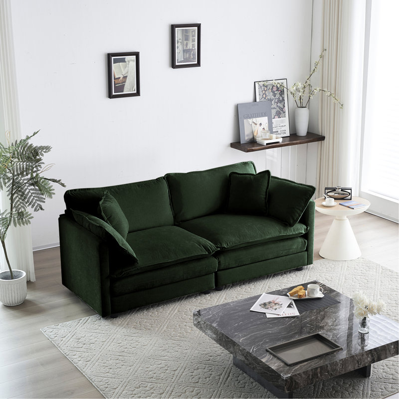 Chenille pour espace de vie - 2 avec coussins, base en bois massif, canapé de luxe dans la chambre, fabrication solide, confortable