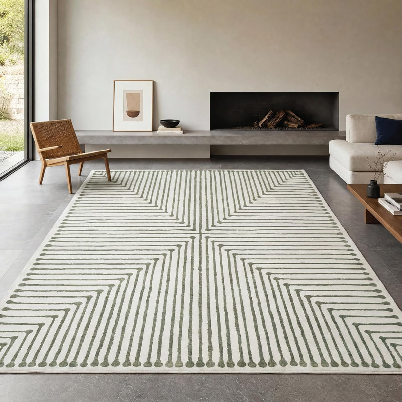 Milet - tapis d'intérieur lavable à la machine - tapis vert beige 9 pi x 12 pi, Rectangle 9 pi x 12 pi