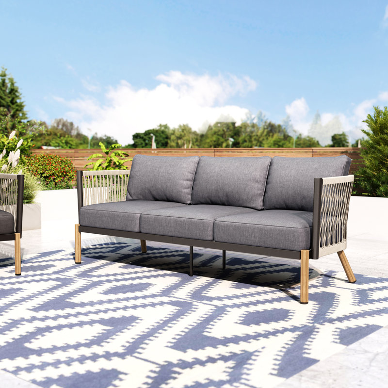 Wide Outdoor Patio Sofa With Cushions