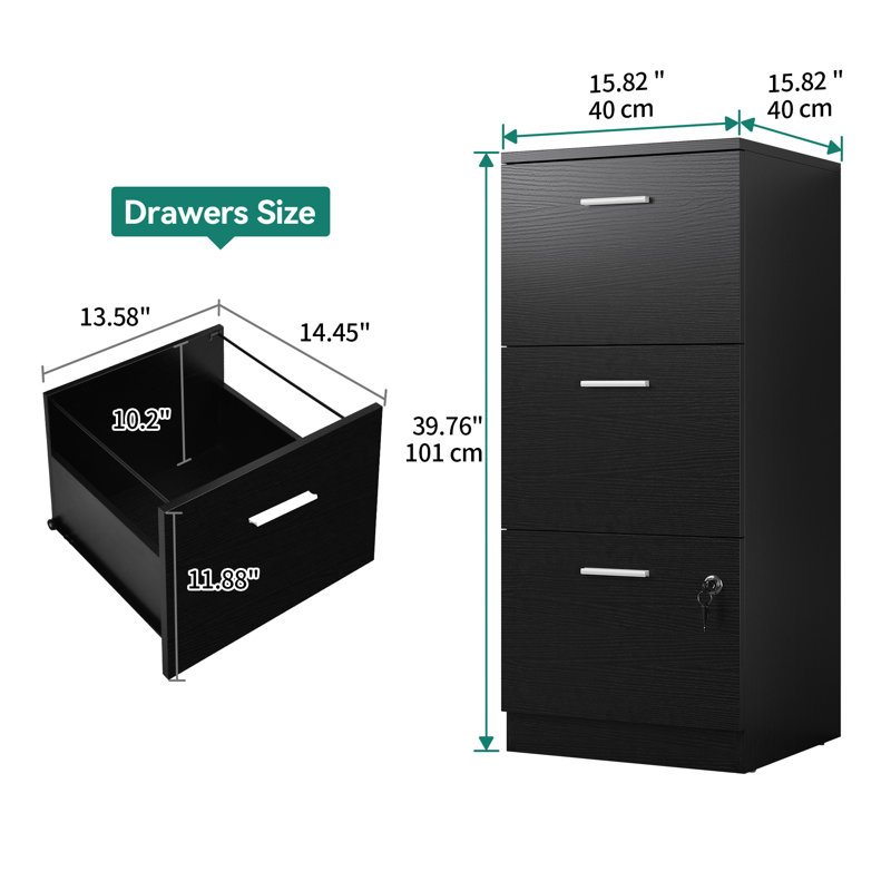 Haafila 3 Drawer Filing Cabinet, Black