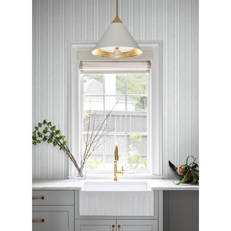 Ayanna Light Green Striped Wallpaper, Blue