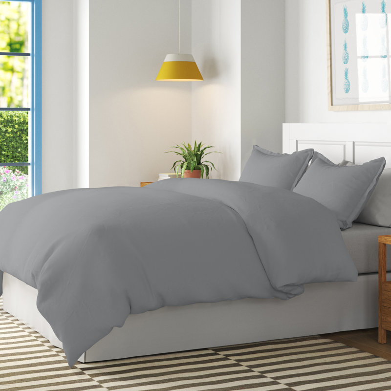 Wayfair Basics® Modern Microfiber Duvet Cover Set, King Duvet Cover + 2 King Shams, Light Grey