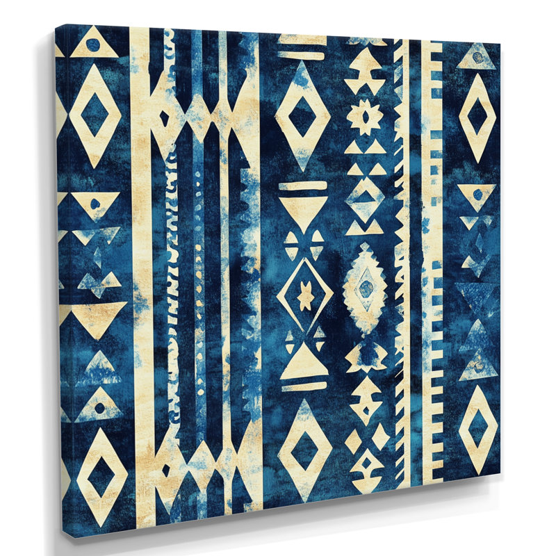 Art mural indigo boho, toile à motif tribal, Werby, H 30 po x l 30 po, Toile tendue