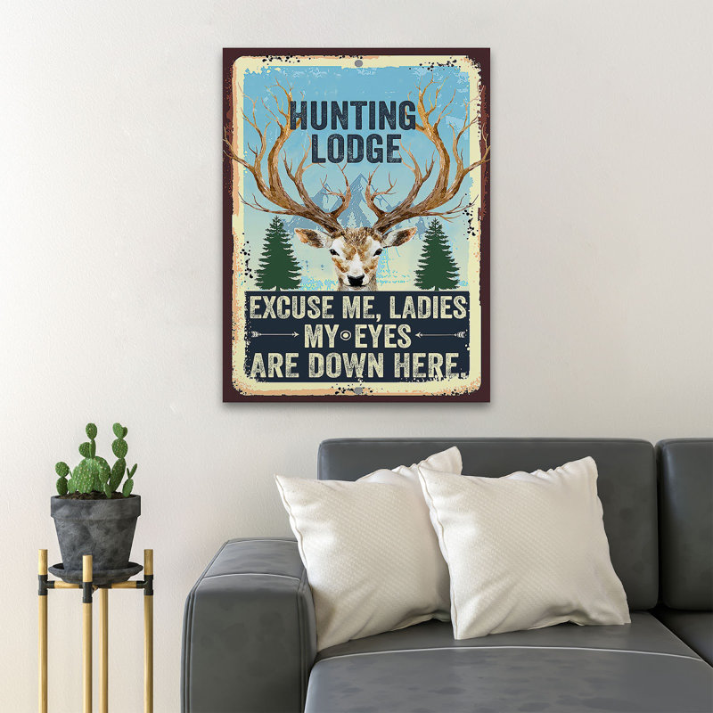 Cerf et arbres - pavillon de chasse - reproduction d'art graphique sur toile tendue, H 36 po x l 24 po x P 2 po