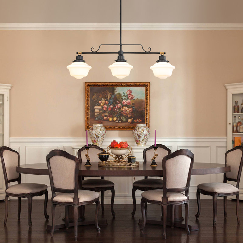 3 - Light Schoolhouse Glass Linear Chandelier