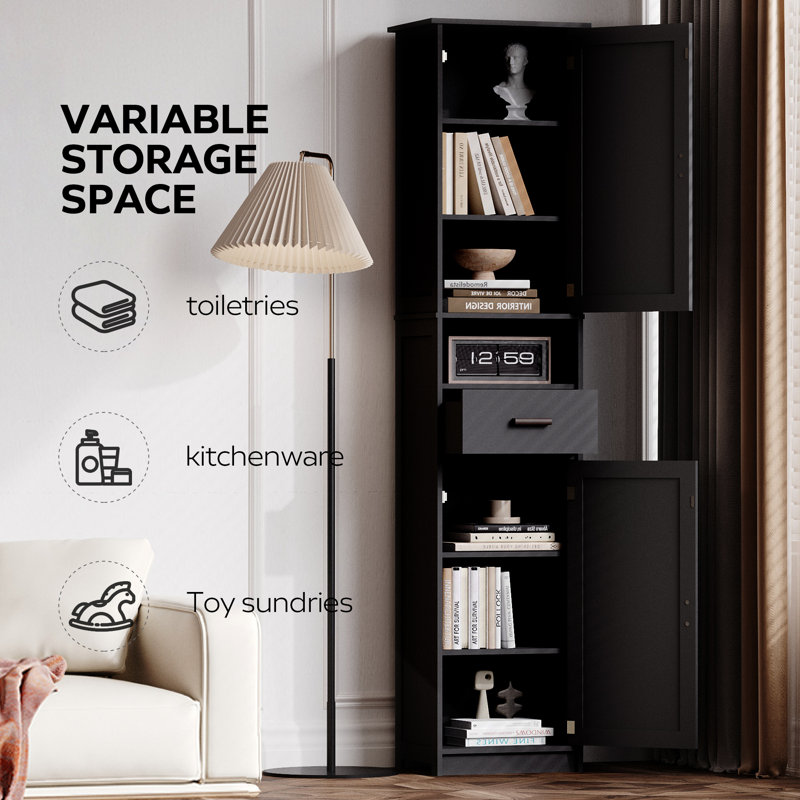Armoire de rangement de 69 po de hauteur avec 2 portes de grange et 1 tiroir, Noir