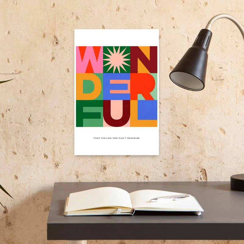 Affiche murale abstraite et colorée avec une typographie audacieuse et colorée, H 18 po x l 12 po