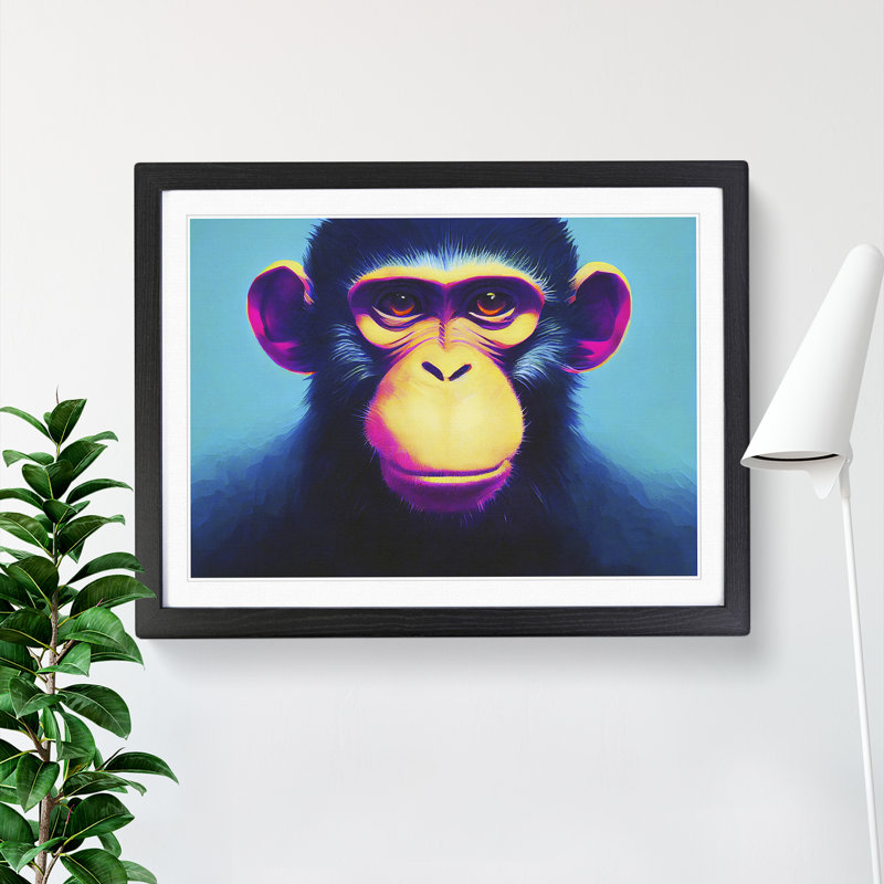 XH1022-6134X Modern Monkey Vol.3 - Single Picture Frame Print, Black, 46cm H x 64cm W x 2cm D