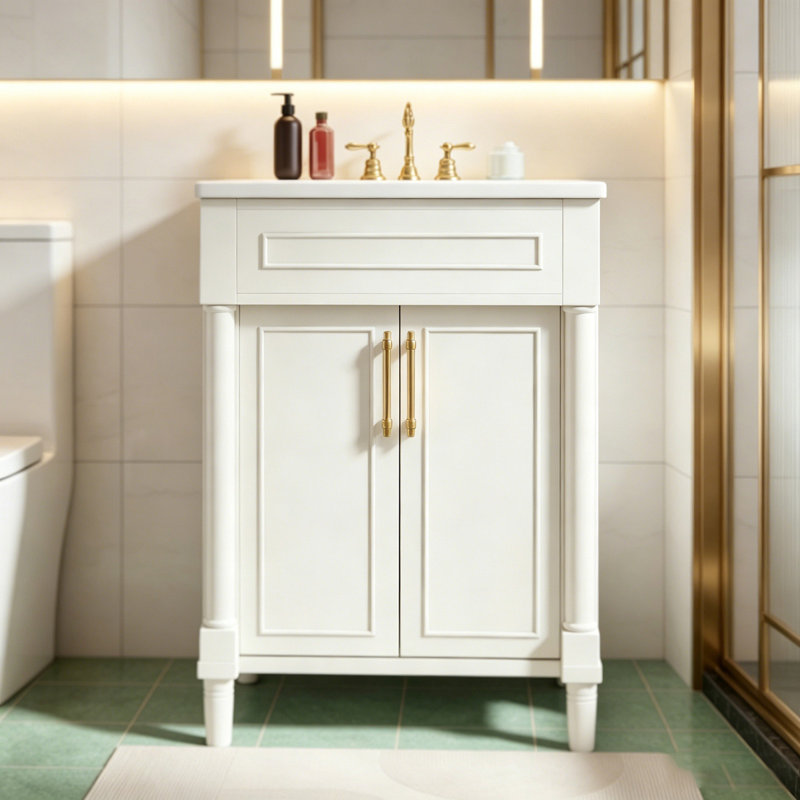 Meuble-lavabo 24 po avec lavabo intégré en céramique, meuble-lavabo à 2 portes et meuble-lavabo simple pour petite et moyenne salle de bain