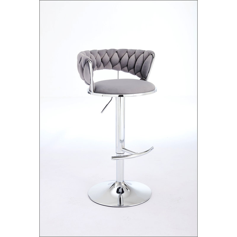 Ensemble de 2 tabourets de bar en velours avec repose-pieds chromé, base pivotante et hauteur réglable pour une assise confortable dans les cuisines et les bars modernes