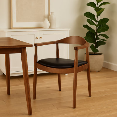 Hashimoto Solid Real Wood Open Back Pu Leather Seat Dining Arm Chair