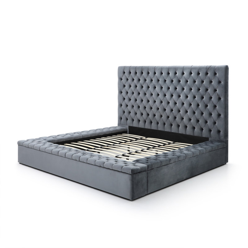 Lit plateforme tapissier Mikara, Gris, Très grand