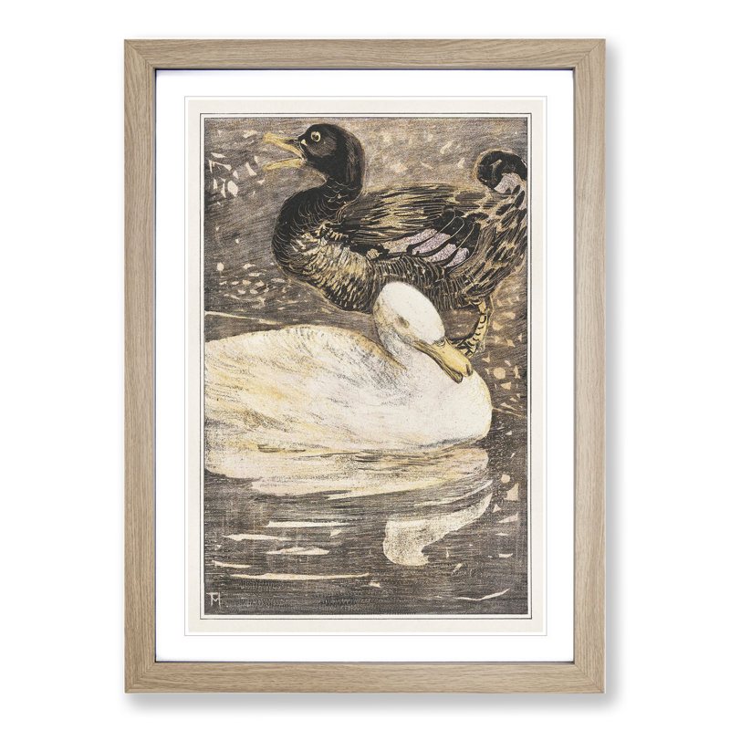 Two Ducks by Theo Van Hoytema - Picture Frame Painting, 36cm H x 27cm W x 2cm D, Oak Framed