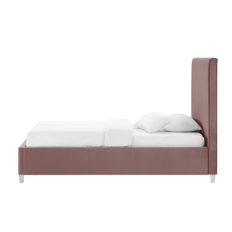 Lit plateforme tapissier Mineola, Double, Rose