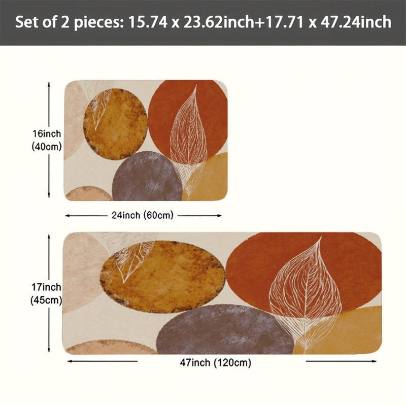 Tapis de cuisine en terre cuite abstraite, ensemble de 2 tapis boho pour la cuisine et le salon