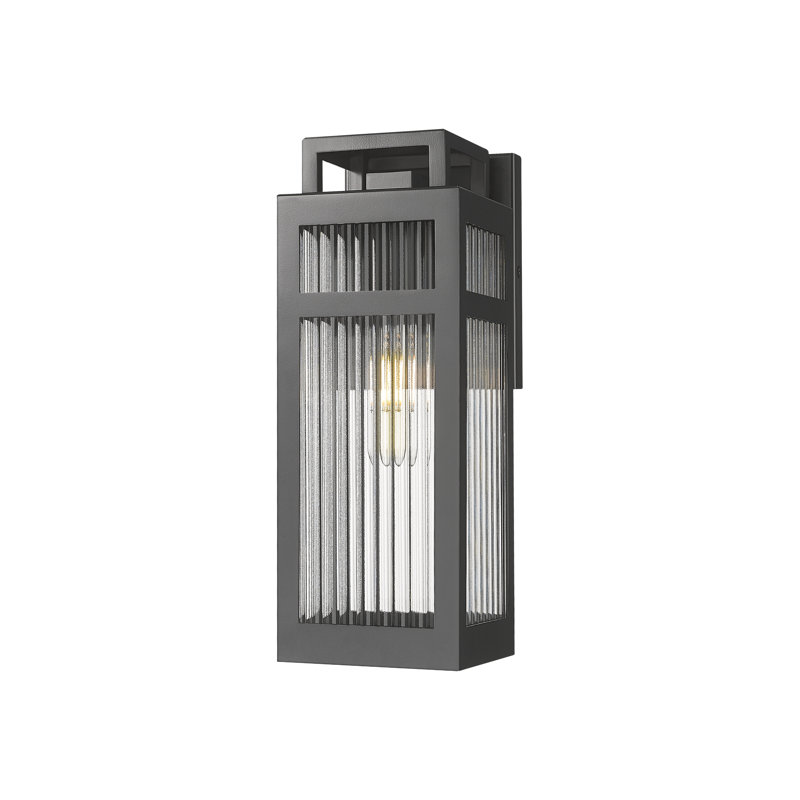 Ridgeway 1-Light 5" Matte Black Coastal Outdoor Sconce With Striped Clear Glass, Striped Clear, Matte Black, 12.5