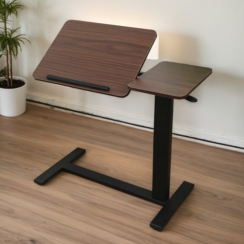 Adjustable Bedside Stand - Table With Wheels, Tilting Tray For Laptop And Relaxation, Walnut Black, Versatile Accessory Folding Mobile Desk Height, Mother's Day Surprise