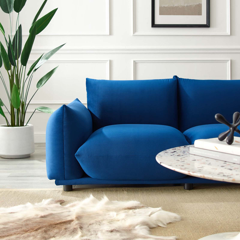 Copious Performance Velvet Loveseat, Navy Polyester