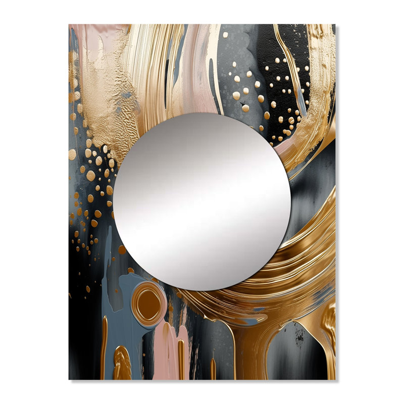 Jaella or et marbre noir Expression VI - miroir décoratif en marbre, miroir mural doré, impression sur métal, 32 po x 24 po
