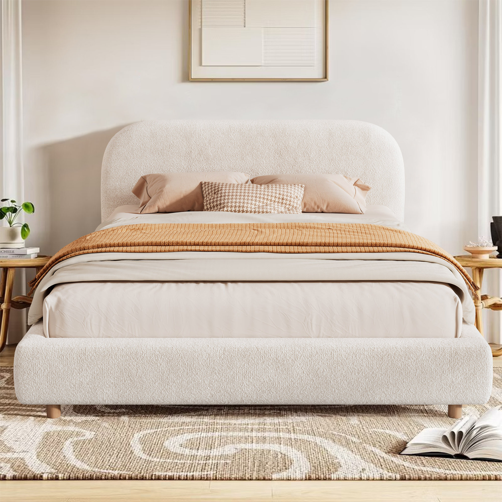 Latitude Run® (Queen / White Boucle) Issabell Upholstered Platform Bed With Wood | Wayfair