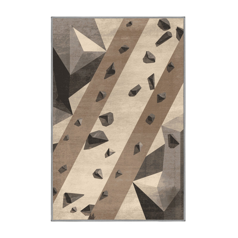Machine Washable Aust Rock Climbing Wall Modern Rug in Gray – Gray Binding, 5x8