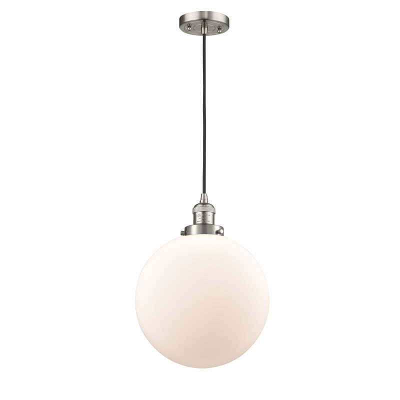 Luminaire sphère suspendu 1 lumières simple Lorene, Blanc mat, Nickel satiné brossé, DEL