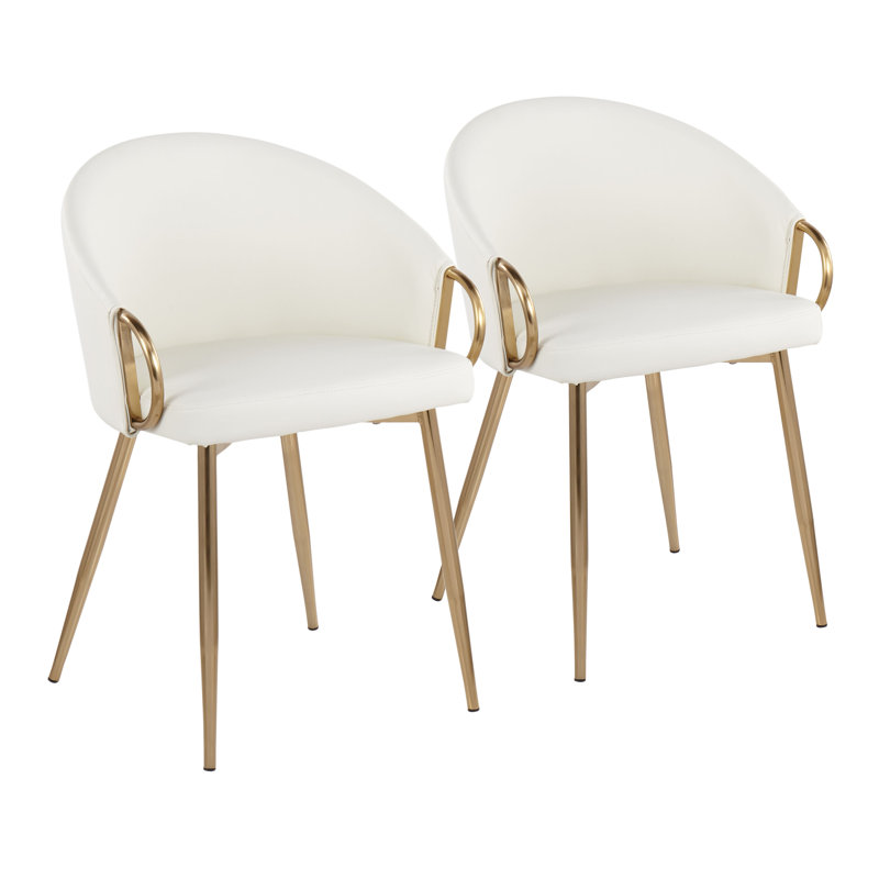 Josie 19.25" Faux Leather Upholstered Armchairs, Gold, White