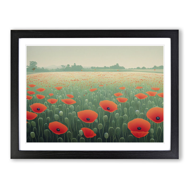 Appealing Poppy Field Flowers - Single Picture Frame Print, Black Framed, 46cm H x 64cm W x 2cm D