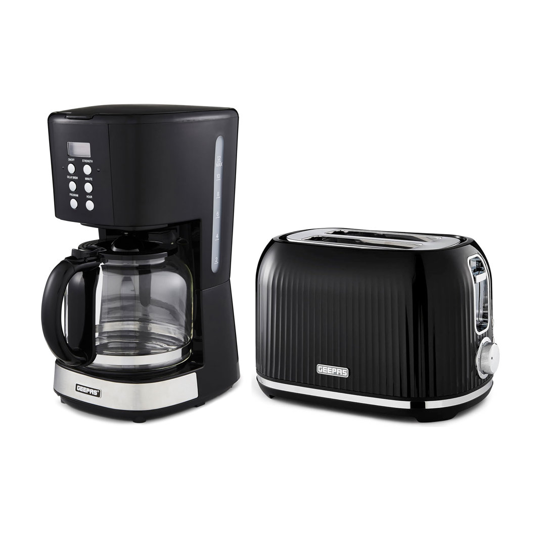 GEEPAS 1.5L Filter Coffee Machine & Toaster Combo Set | 900W Programmable Drip Coffee Maker For Instant Coffee Espresso 40Min Keep Warm Timer 1600W Br