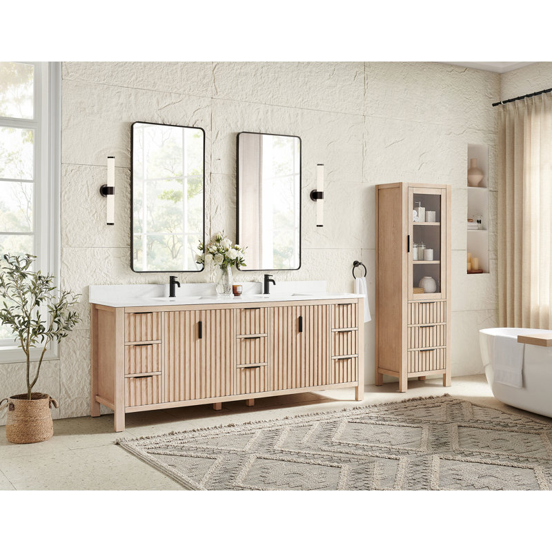 Dessus de meuble-lavabo double 84 po Charnley, Chêne naturel vieilli / noir mat