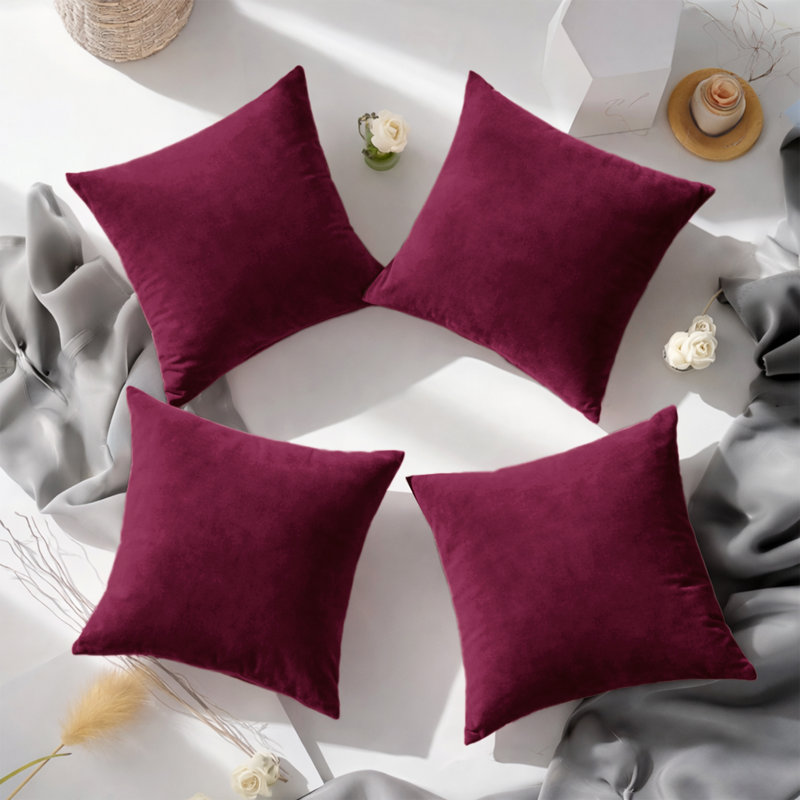 Crushed Velvet Cushion Cover Set (Set of 4), Burgundy