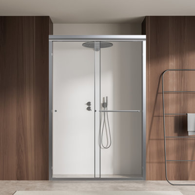 44-48" W x 72" H Semi-Frameless Double Sliding Shower Door, 1/4" Tempered Glass, Chrome