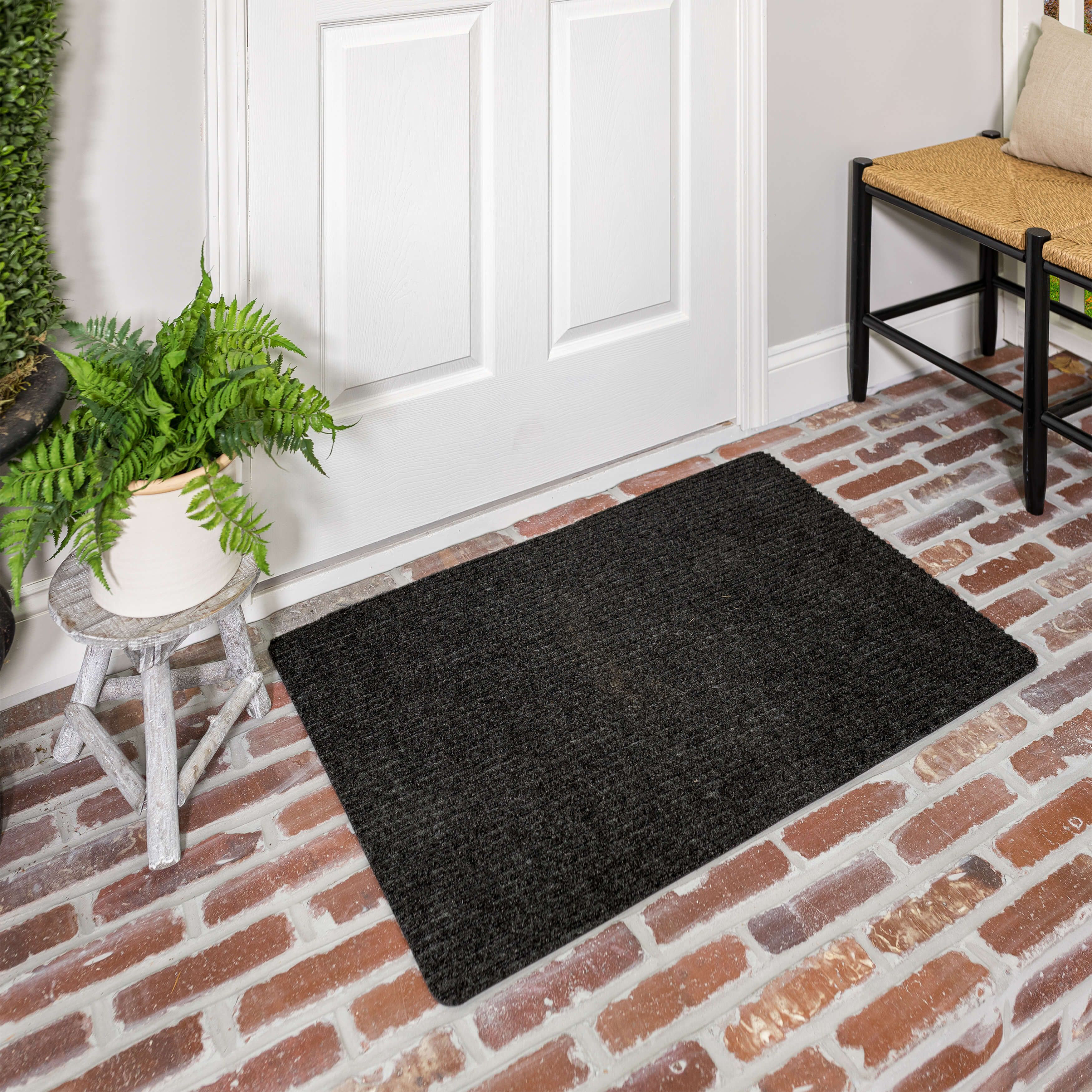Ottomanson Easy Clean, Waterproof Non-Slip 2x3 Indoor/Outdoor Rubber Doormat,  20 x 39, Black 