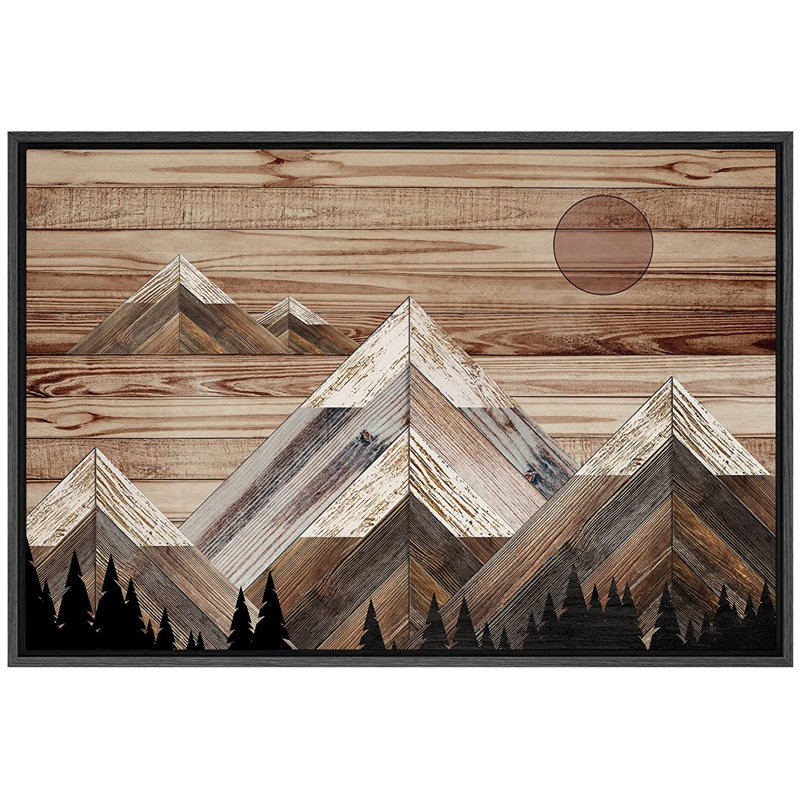 «Western Wood Effect Landscape Sunlight Snowy Mountain Range Sky Nature Wilderness - Floater Frame», impression sur toile