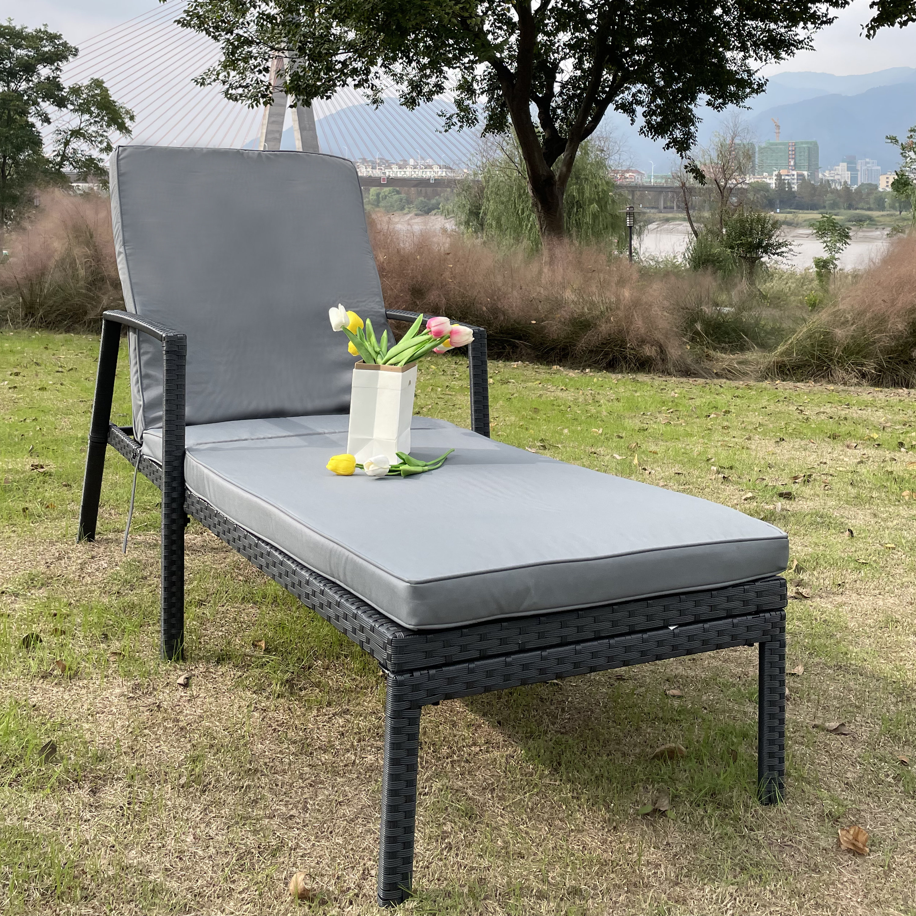 Latitude Run® Outdoor Patio Lounge Chairs Rattan Wicker Patio Chaise Lounges Chair Patio Lounger Furniture With 5-Level Adjustable Backrest & Removable Cushioned Seating For Garden Poolside Patio Pool Beach Lounge Backyard & Reviews | Wayfair