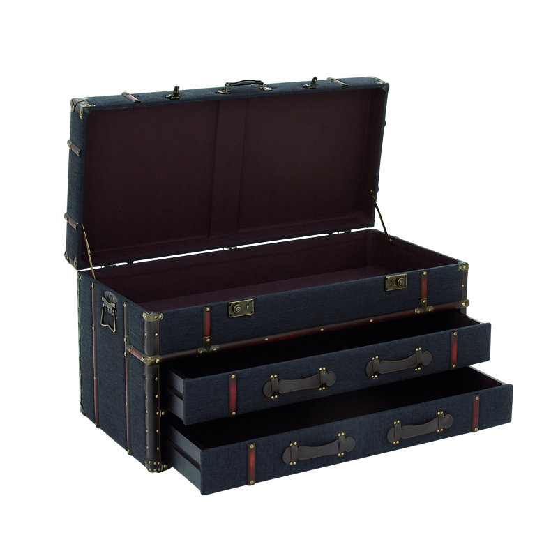 2 Drawer Living Room Coffee Table with Buckle Hinged Top, Dark Blue
