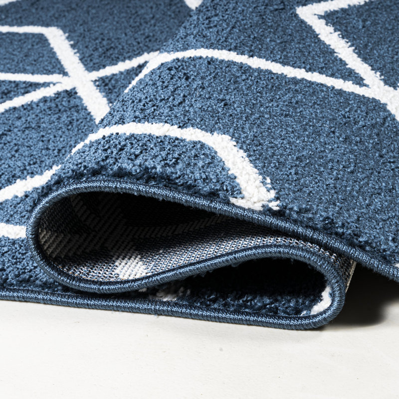 Tapis bleu marine / blanc Mashawna Blocks, Rectangle 7 pi 9 po x 10 pi