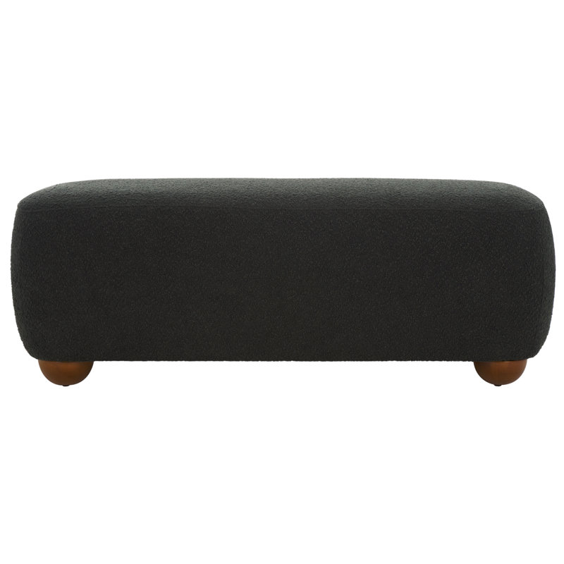 Rectangular Boucle Ottoman with Solid Wood Legs, Noir Bouclé