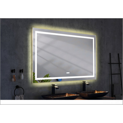Miroir de salle de bain 60 po x 36 po à DEL avec éclairage avant et arrière, antibuée, mémoire, 3 couleurs, réglable en continu