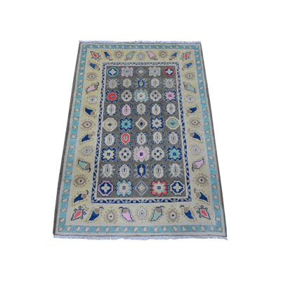 2'9" x 3'11" Power Gray Extra Soft Wool Hand Knotted Fusion Kazak Oriental Rug