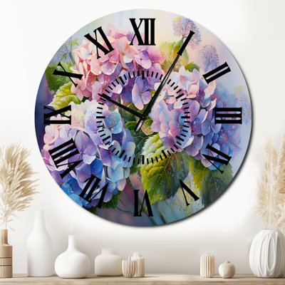 Horloge murale rose et mauve au coucher du soleil - Hortensia