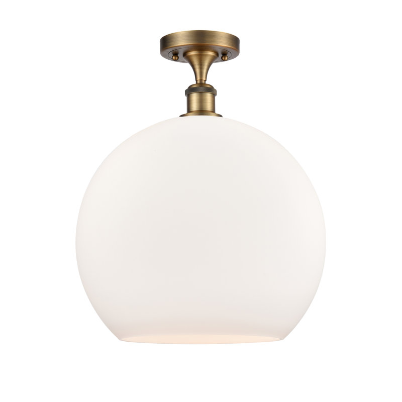 Plafonnier semi-encastré 1 lumière Cindi, Laiton brossé, H 18,38 po x l 13,75 po x P 13,75 po, Blanc mat