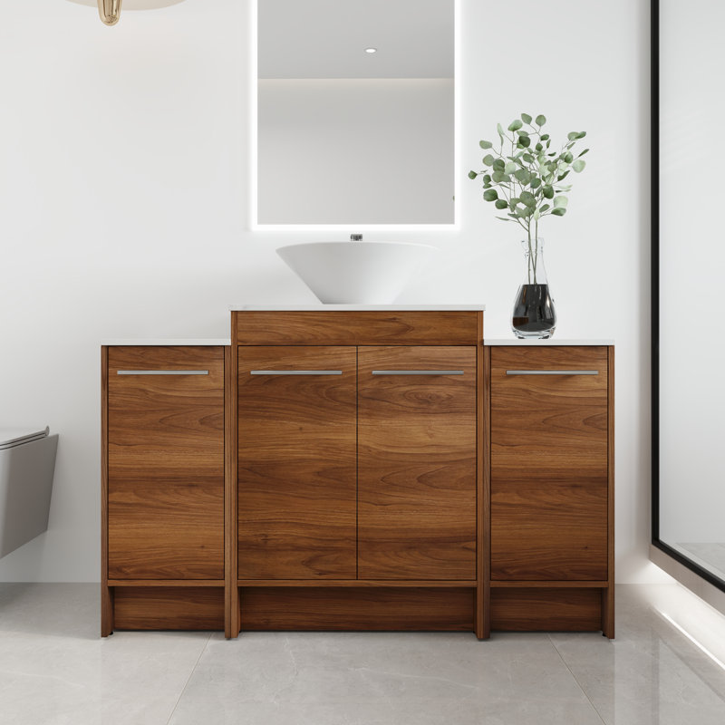  Aurrie  48'' Single Ceramic Sink Freestanding Bathroom Vanity, Modern Cabinet Set Combo with 4 Doors, Round Basin, 47.25"