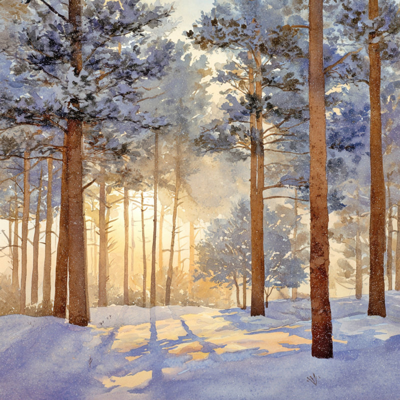«Pine Forest Winter», art mural sur toile tendue, H 12 po x l 12 po