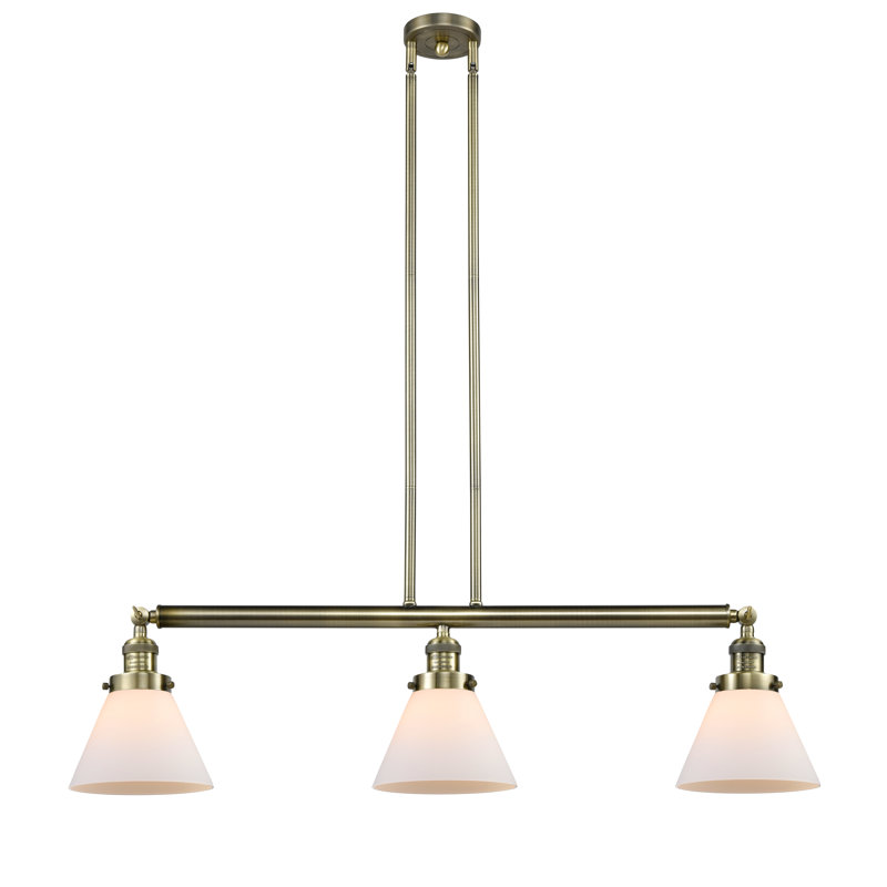 Cone 3 Light Stem Hung Island Light, Antique Copper, Seedy, No