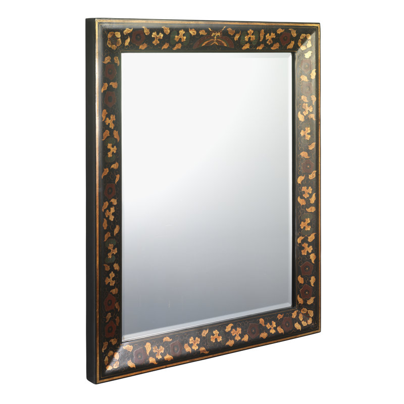 Hangzhou Wood Flat Wall Mirror, Black Lacquer, 84 x 70 x 4.5 cm