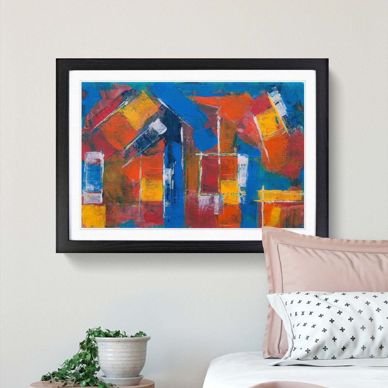 Abstract Art Painting Vol.465 by S.Johnson - Framed Print, 48cm H x 65cm W x 2cm D, Black Framed