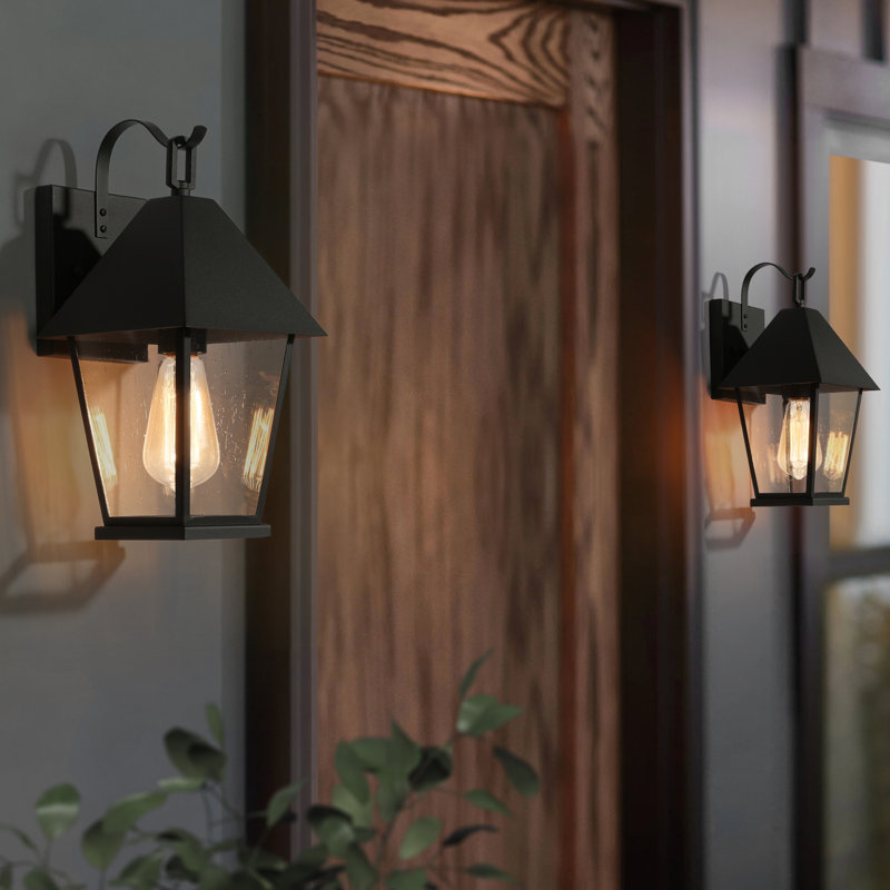 Black Seeded Glass 13.8''H Outdoor Wall Lantern(Set Of 2)